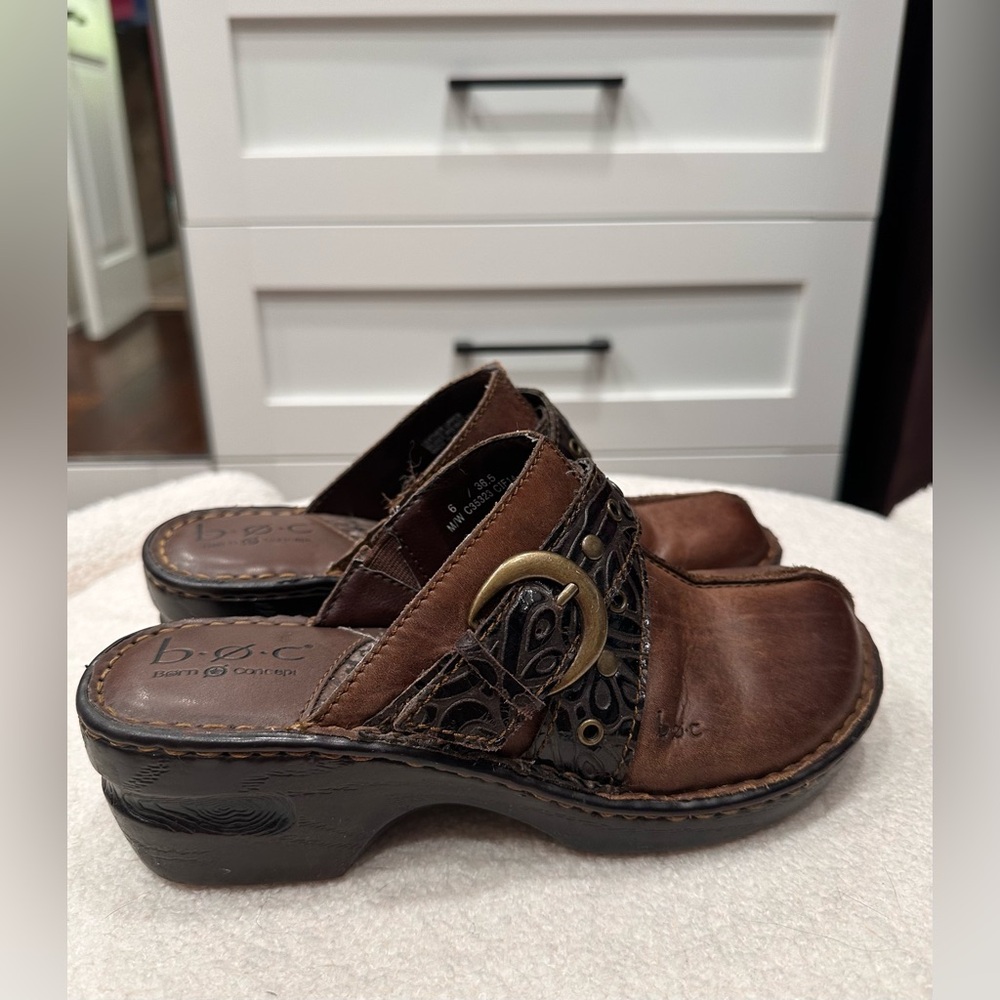 BOC Born Concept Brown Leather Clogs